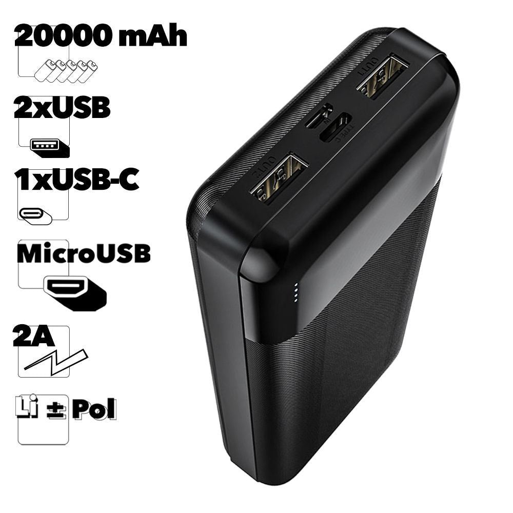 (20 000 mAh) Chargeur de batterie Micro USB USB-C Banque d'alimentation portable (20 000 mAh) Chargeur de batterie Micro USB USB-C Banque d'alimentation portable